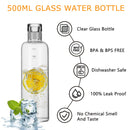 Motivational Glass Water Bottle Time Marker & Leakproof Design (500ml) Newly