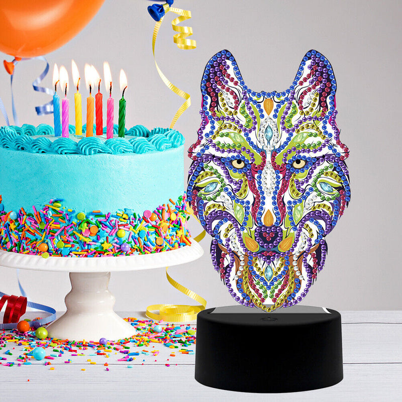 DIY Special Shaped Diamond Painting Wolf LED Light Cross Stitch Embroidery Lamp