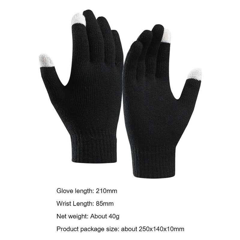 Full Finger Knitted Gloves Men Women Bike Warm Touch Screen Mittens (Black)