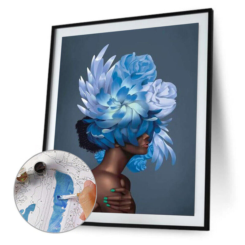 DIY Paint By Number Kit Frameless Girl with Flowers Handpainted Canvas Art Decor