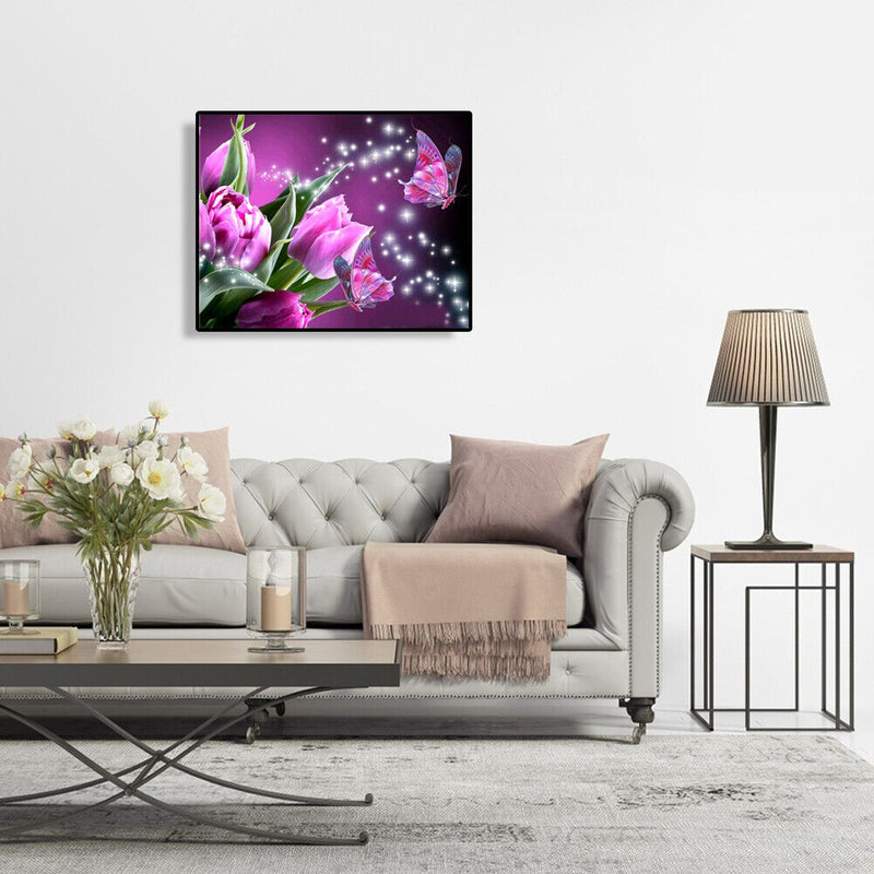 DIY Painting By Numbers Flowers Butterflies Acrylic Canvas Handpainted Wall Art