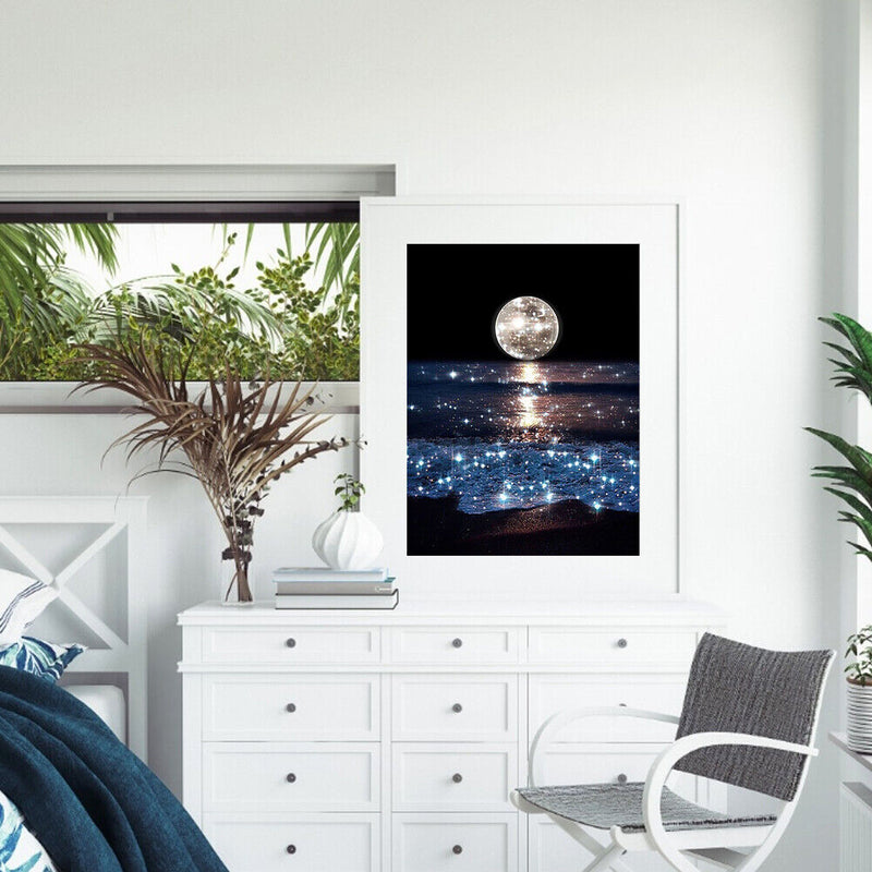 DIY Digital Picture Sea Moon Frameless Oil Painting By Number Acrylic Handi