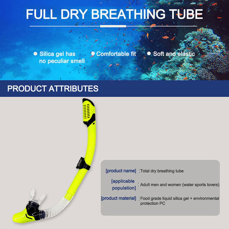 Diving Snorkel Full Dry Underwater Breathing Tube Snorkeling Gear (Yellow) Newly