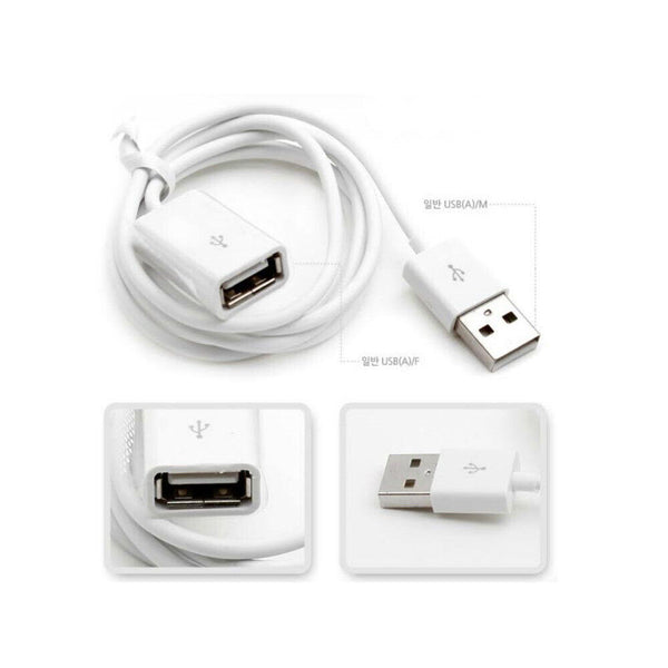 White Male To Female Cord for PC Laptop Notebook USB 2.0 Extension Cable