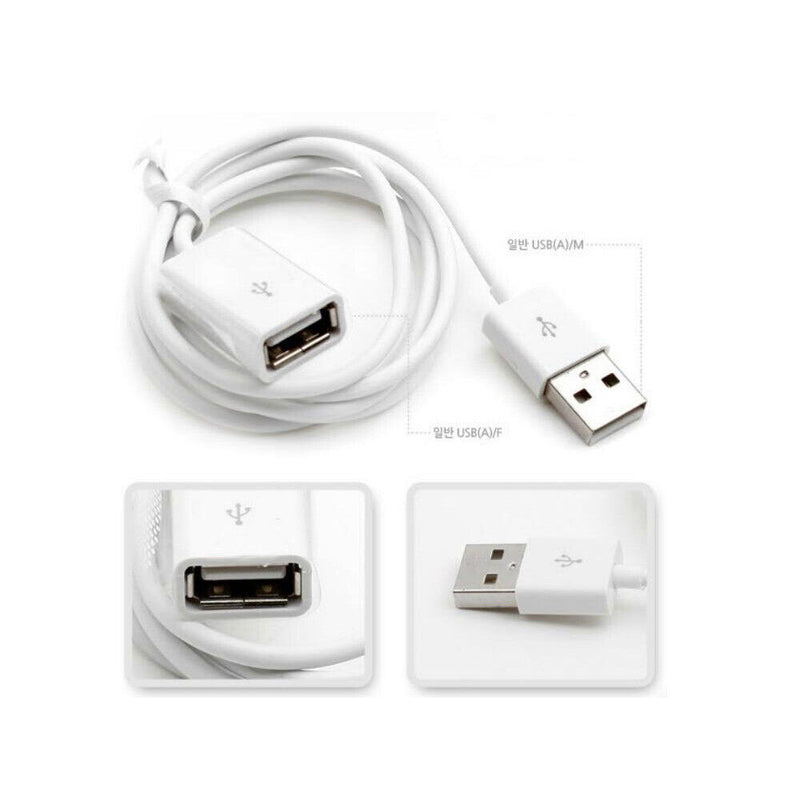 White Male To Female Cord for PC Laptop Notebook USB 2.0 Extension Cable