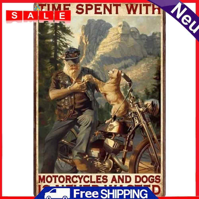 Metal Signs Elder Riding Motorcycle Iron Painting Metal Plate Poster Bar Decor