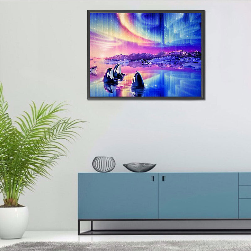 Whale in Aurora Oil Paint By Numbers Kits Canvas Picture Wall Art DIY Craft Gift