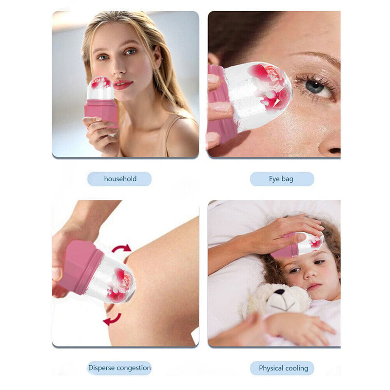 Skin Care Beauty Tool Silicone Ice Cube Massager Face Roller Mold (Pink) Newly