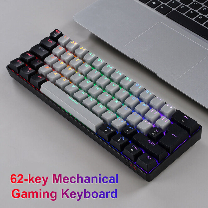 T60 62 Keys NKRO Wired Gaming Computer Mechanical Keyboard (Black Grey)