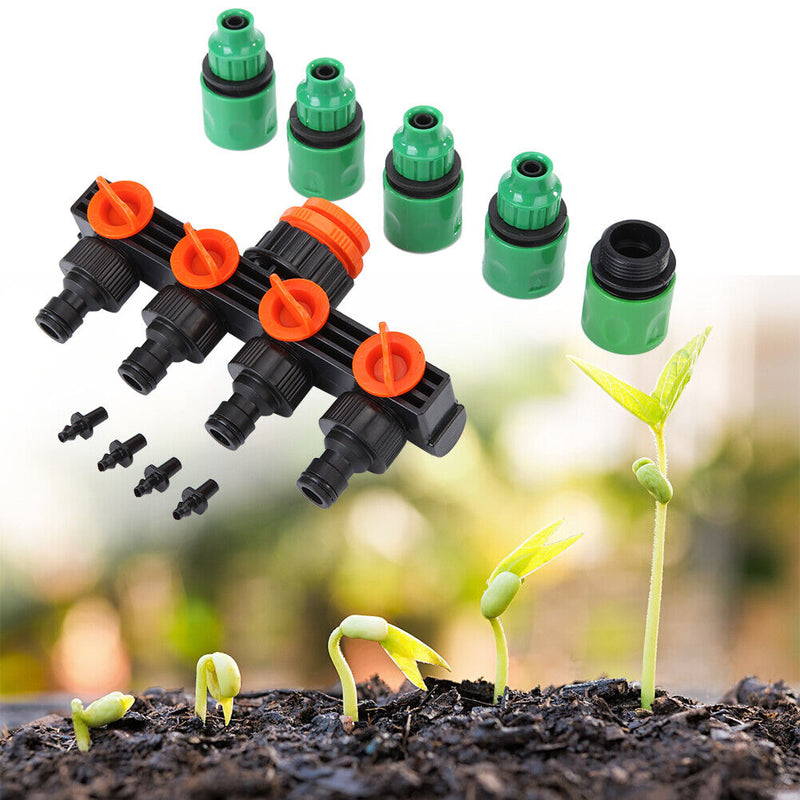 4 Way Hose Splitters Automatic Watering Pipe Linker Timer Garden Irrigation