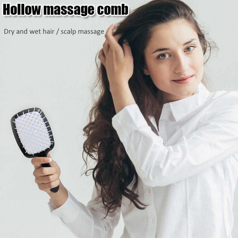 Hollow Detangling Hairdressing Comb Wet Dry Hair Scalp Plate Combs (Black) Newly