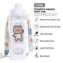 Water Bottle with Straw 700ml Drinking Bottle Square Cute Water Jug (White)