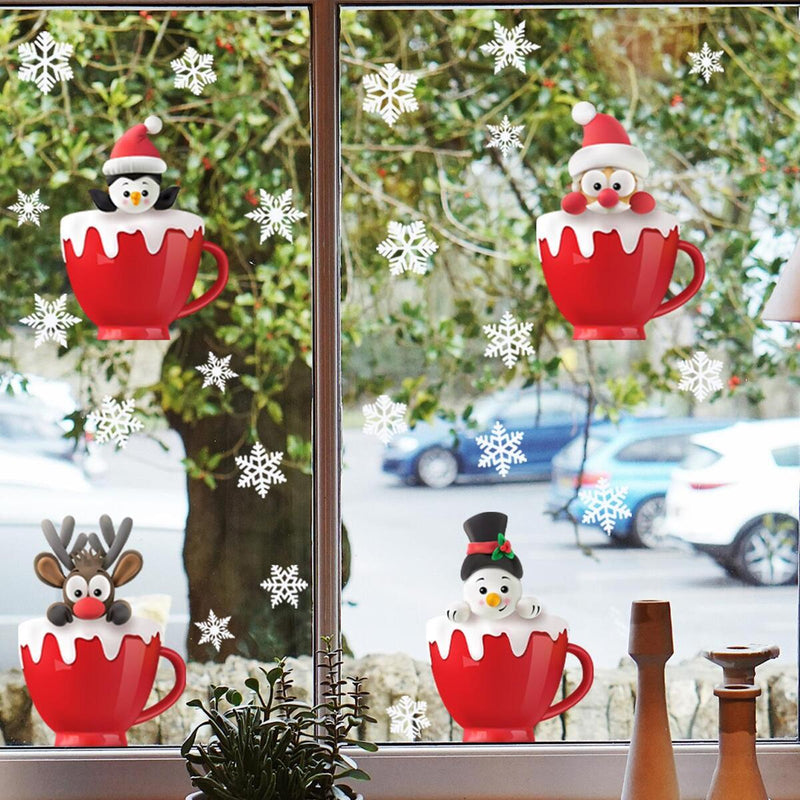 Christmas Deer Window Glass Stickers Home Mirror Stickers Snowflake Wall Door~