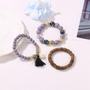 3pcs Boho Colorful Beads Bracelet Tassel Elephant Pendant Bangles Gift (B)
