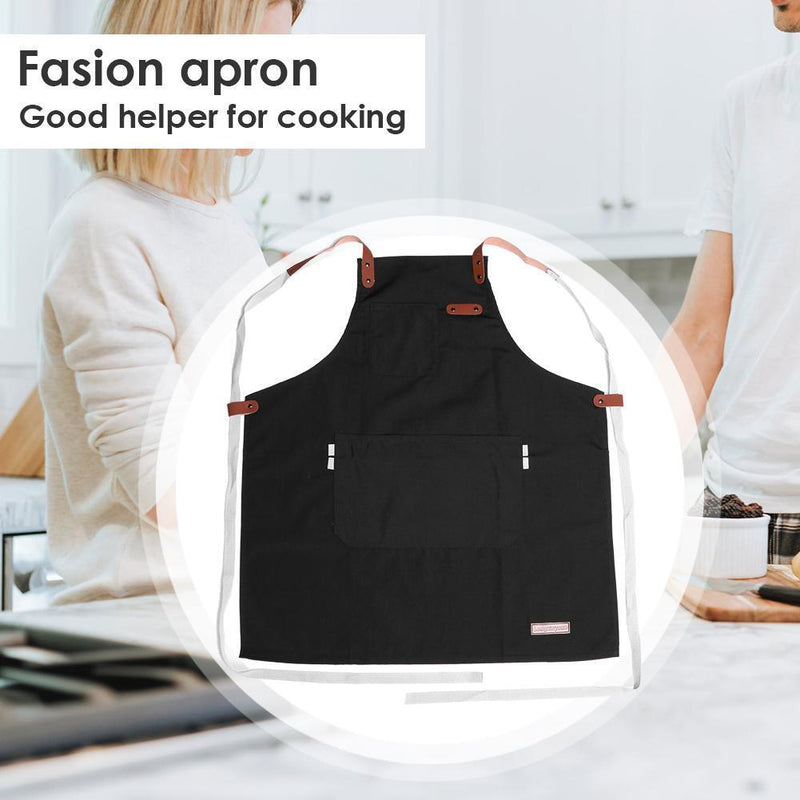 Men Women Canvas Apron Adjustable Home Kitchen Chef Cooking Pinafore with Poc