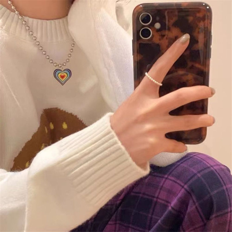 Women Hip Hop Chain Clavicle Chain Heart Shape Necklace Round Bead Necklace
