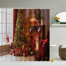 Christmas Tree Gift Printed Shower Curtain Waterproof Hook Hanging Bath Cover