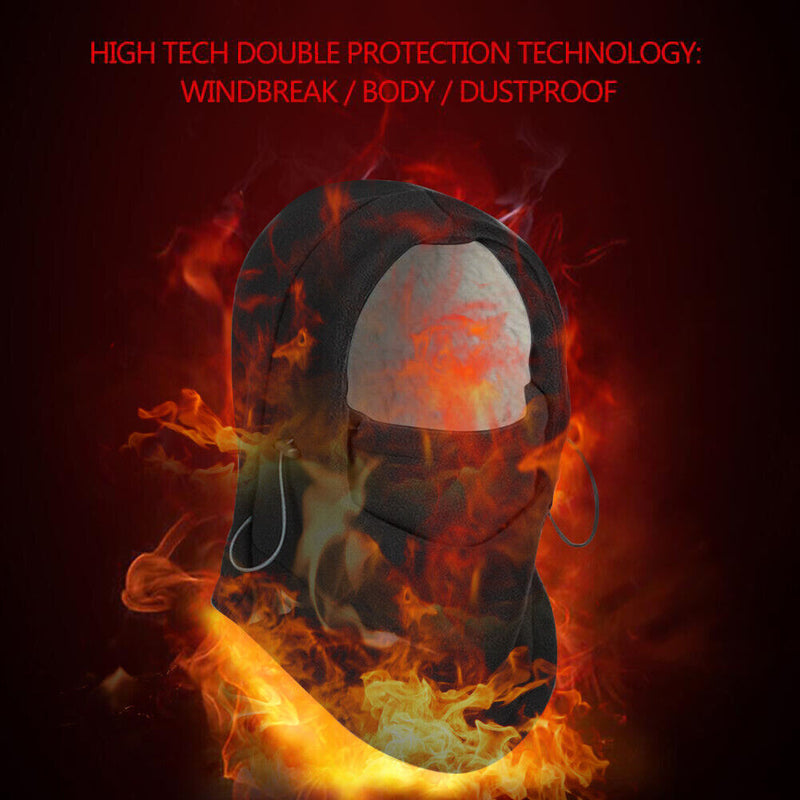 Winter Double-Layer Cycling Fleece Cap Windproof Face Warm Hood Hat (Black)