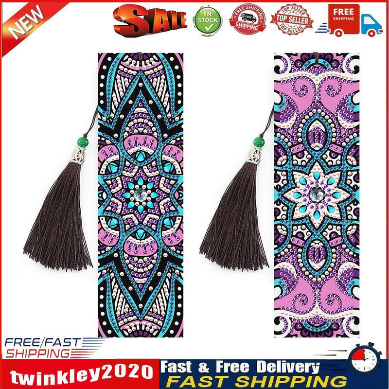 2pcs 5D Mosaic Bookmark Tassel Diamond Painting Cross Stitch Page-marker Newly