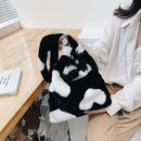 Fashion Women Love Print Plush Messenger Bag Autumn Winter Handbags (Black)