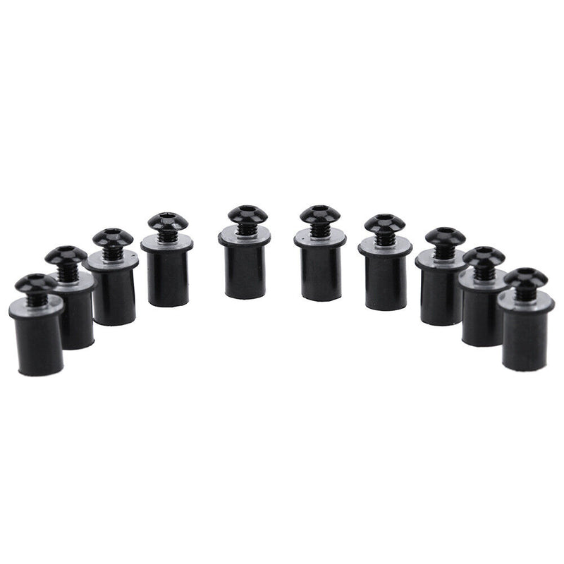 10pcs 5mm/0.20in Motorcycle Windscreen Windshield Bolt Screw Kit (Black)