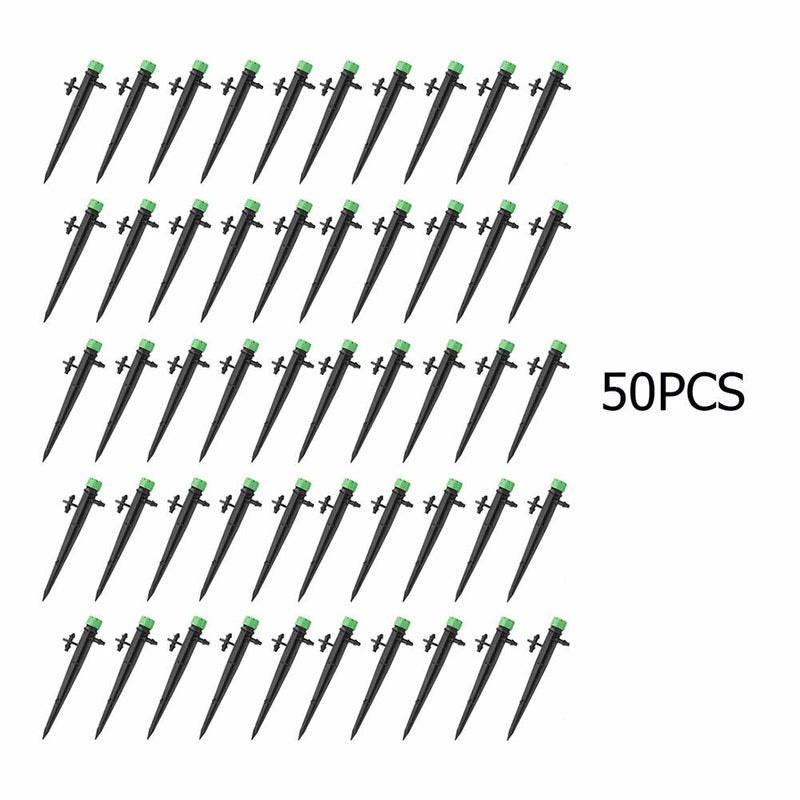 50pcs Adjustable Sprinkler Spray Dripper Drip Emitter 360 Degrees Stake Noz