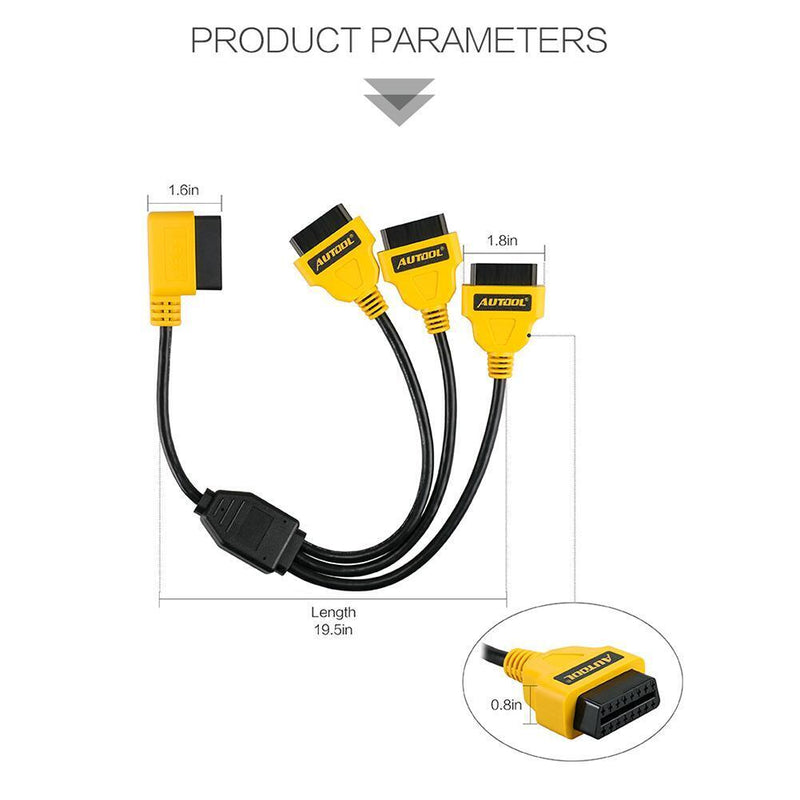 AUTOOL OBD2 Y Splitter Cable 50cm 1 to 3 Converter Adapter Extension Cord