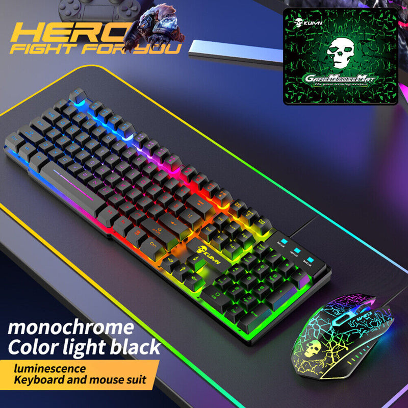 T6 Gaming Keyboard Mouse Mouse Pad Wired RGB Backlight 3-in-1 Kit (Black)