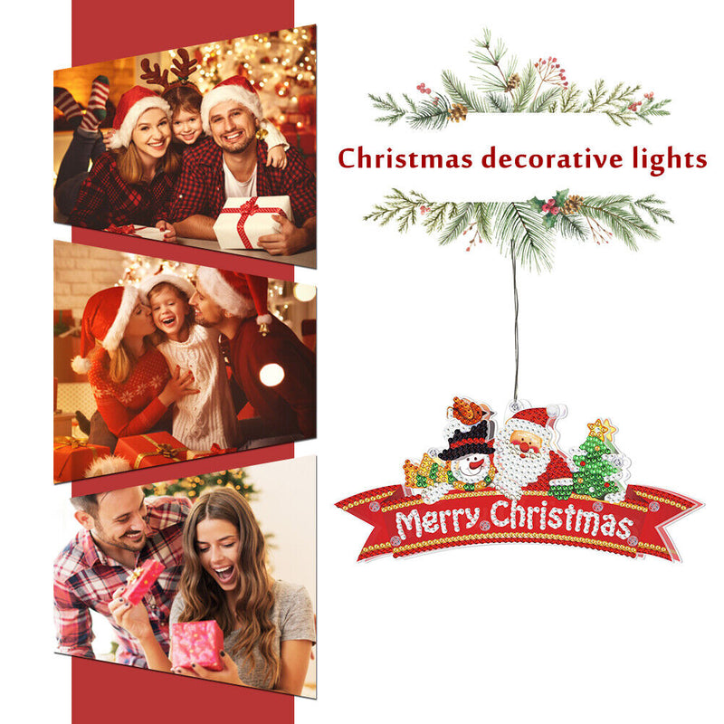Ornamental Diamond Painting LED Lamp Hanging Xmas Tree Santa DIY Hand Craft B