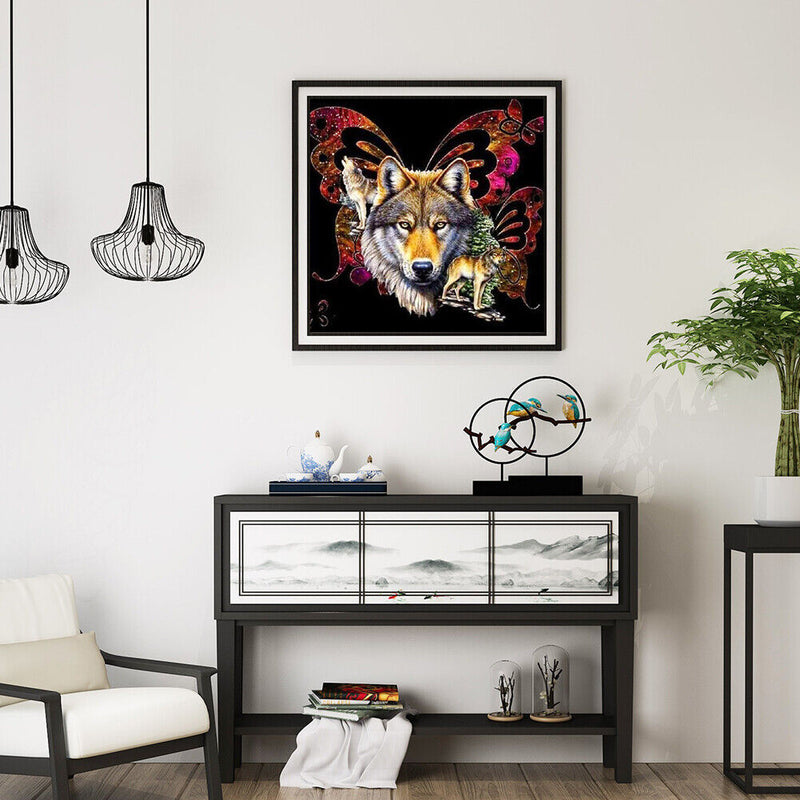 DIY 5D Mosaic Painting Kit Butterfly Wolf Full Drill Round Diamond Drawing Decor