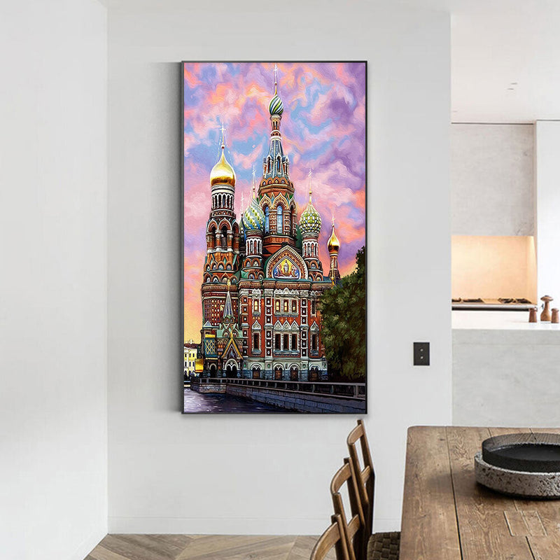 Ancient Castle Oil Paint By Numbers Kits DIY Handpainted on Canvas Wall Art