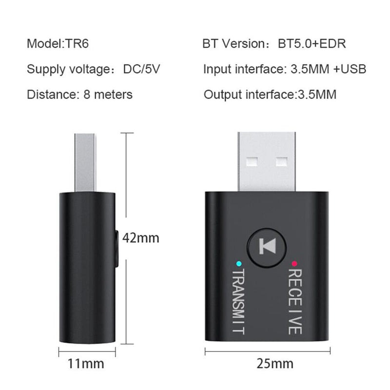 Bluetooth 5.0 Audio Transmitter USB Music Stereo Adapter For TV PC Headphones