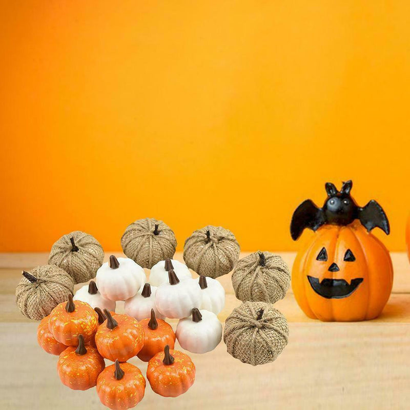 22 Pcs Artificial Pumpkins Set Harvest For Halloween Thanksgiving Fall T4V7