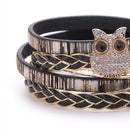 Unisex Multi-layer Bracelet Bangle Weaved Magnetic Buckle Jewelry(Black)