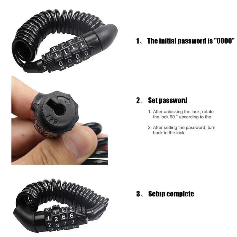 MTB Road Bike Anti Theft Helmet Lock 4 Digit Password Safety Cable Locks