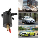 3-Port Baffled Oil Catch Can Tank 2 Inlets 1 Outlet with Drain Valve Black