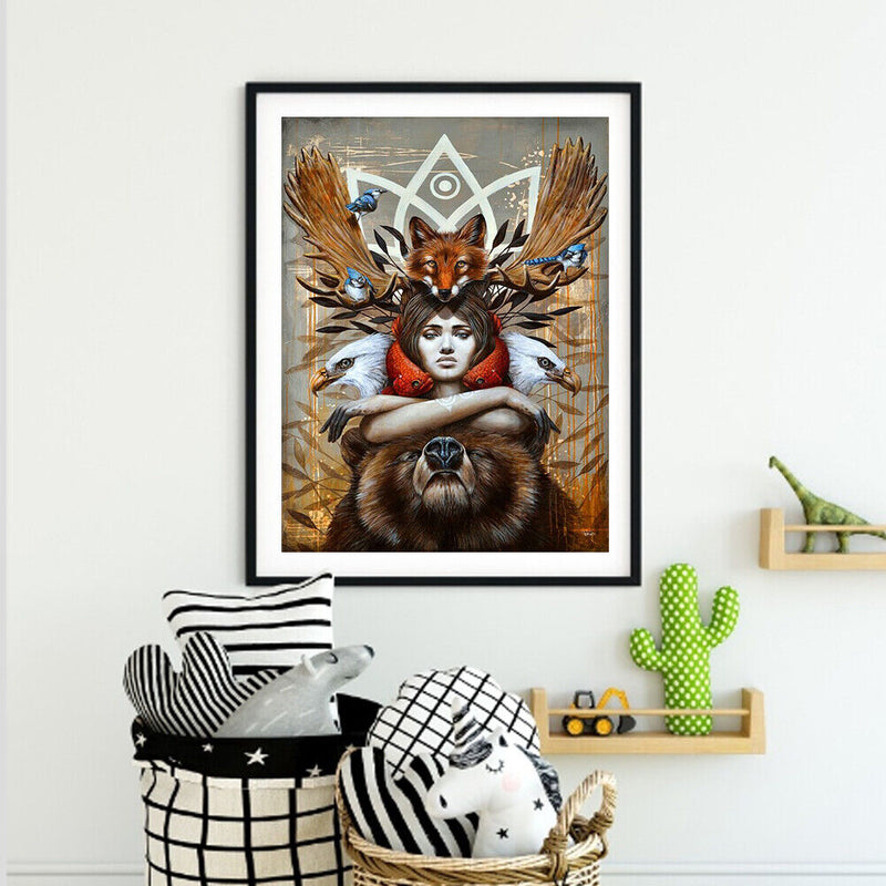 Girl and Beast Oil Canvas Drawing DIY Paint By Numbers Kit Hand Painted for