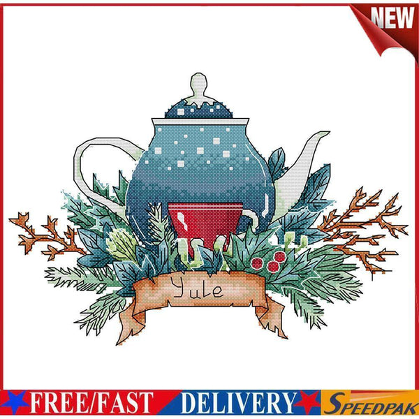 Partial Embroidery Teapot Stamped Canvas 14CT DIY Cross Stitch Kits (J530) #F