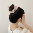 Sweet Embroidery Flower Elastic Hair Ring Women Gauze Hair Rope (Pink)
