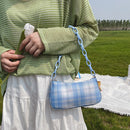 Retro Women Plaid Print Underarm Bag Casual Acrylic Chain Handbag (Blue)