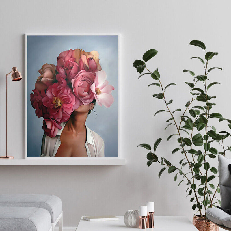 Pink Flower Head Girl Frameless DIY Oil Paint by Numbers Kit Art (S1127)