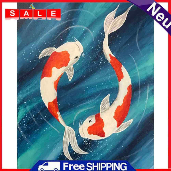 Frameless Oil Paint By Numbers DIY Koi Fish Picture Craft Kit for Living Room