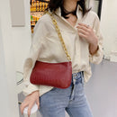 Women PU Leather Chain Handbag Retro Alligator Pattern Underarm Shoulder Bag