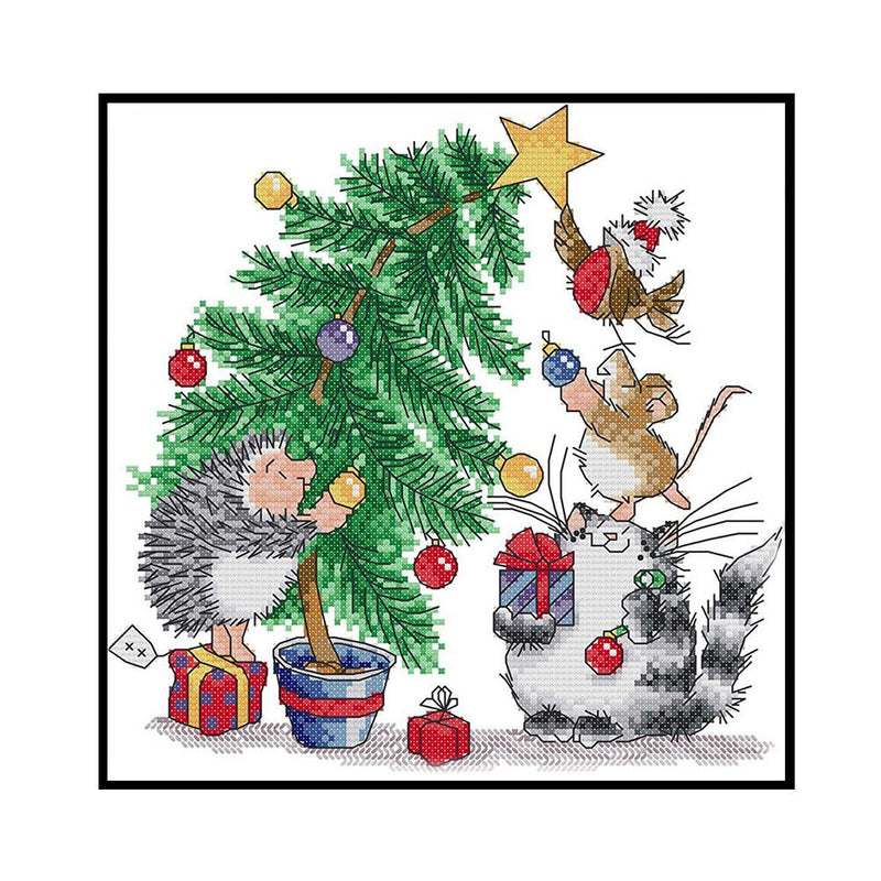 14CT Partial Cross Stitch Christmas Tree Counted DIY Embroidery Home Decoration