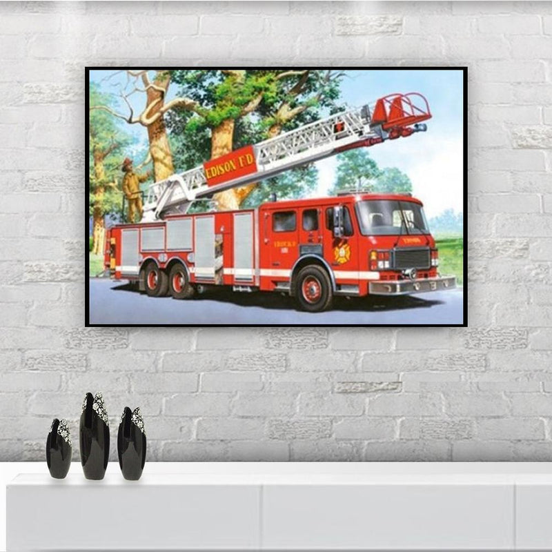 5D DIY Full Drill Diamond Painting Fire Truck Cross Stitch Mosaic Kit Wall Decor