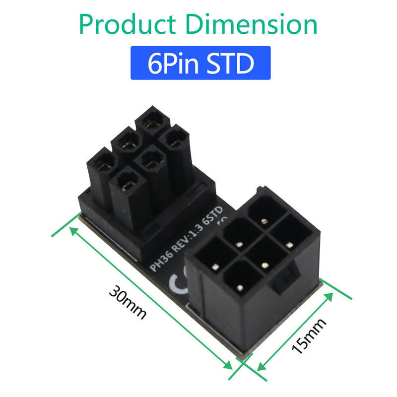2x 180 Degree Angled Connector ATX 6 Pin Power Supply Adapter for Graphics Card