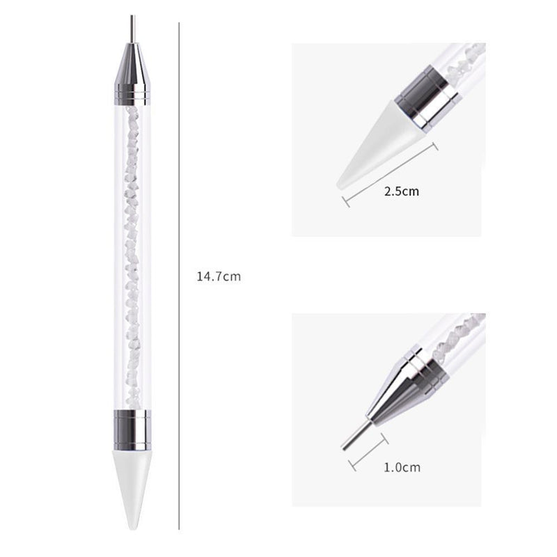 Dual Heads Dotting Wax Pen Point Drill Picker Nail Art Studs Dotter (White)