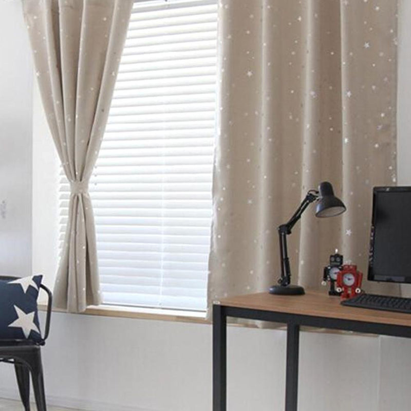 Stars Blackout Curtain Living Room Window Blind Shading Screen Drapes(Beige