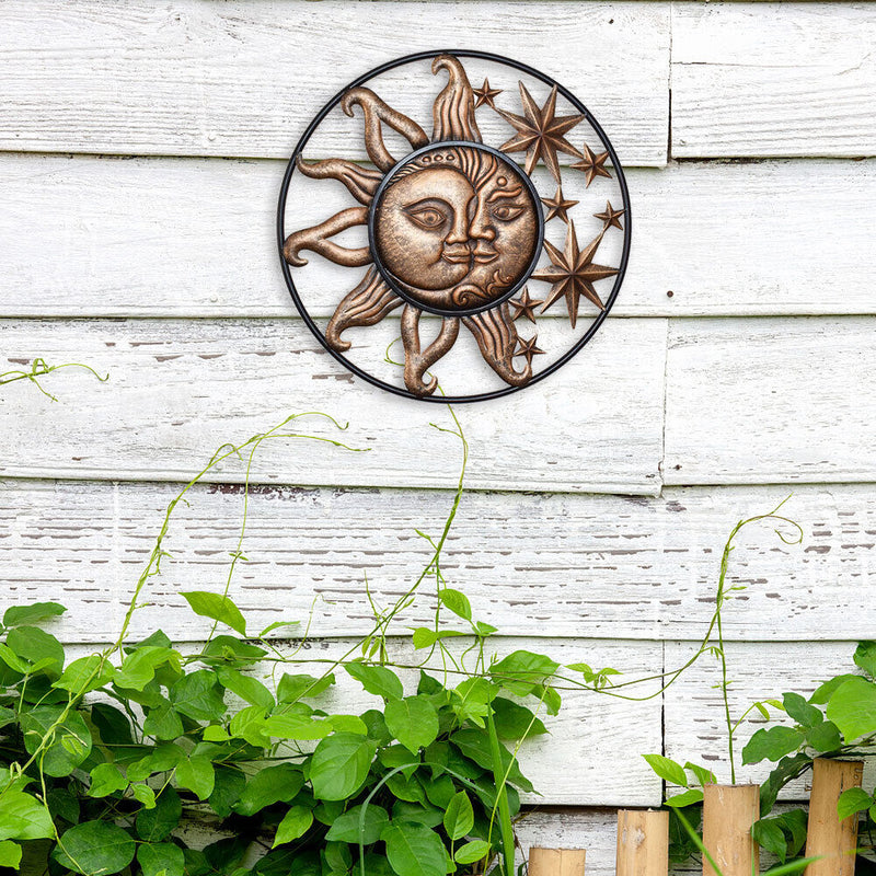Metal Sun Moon Wall Hanging Sculpture Wrought Iron Ornament Art for Home Decor