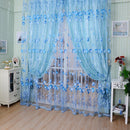 2pcs Tulip Flower Yarn Sheer Window Curtain Scarf Drapes(Blue)